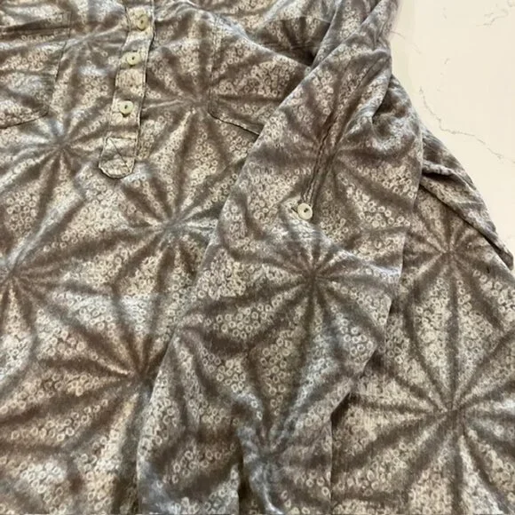 Carve Designs Green Leaf Print Blouse Womens XL Organic Cotton Gauze Lagenlook - Picture 5 of 9